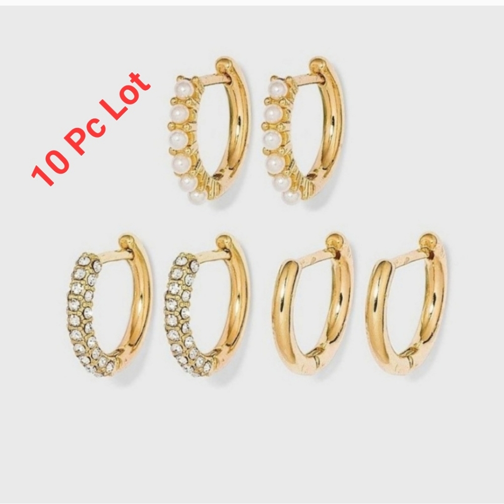 Reseller Lot Baublebar Gold Crystal Gold Pearl Hoop Earring Set SUGARFIX 10 Pcs